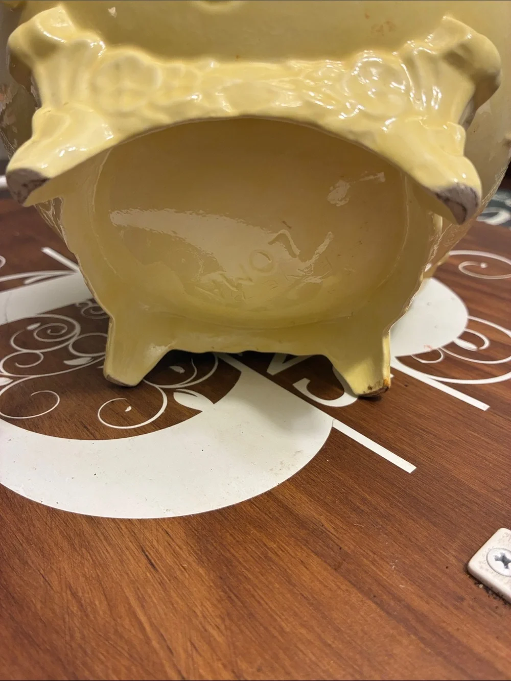 LOMA Yellow Ceramic Teapot Decorative Home Art Mud Century missing top